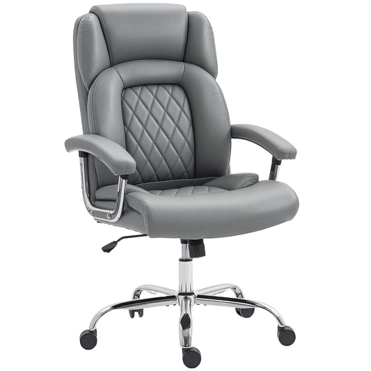 HOMCOM Big and Tall Office Chair 180kg with Spring Cushion, PU Leather - Grey