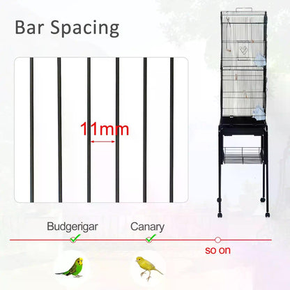 قفص ببغاء معدني للطيور مقاس 153 سم من PawHut مع حامل بعجلات قابلة للإزالة - أسود