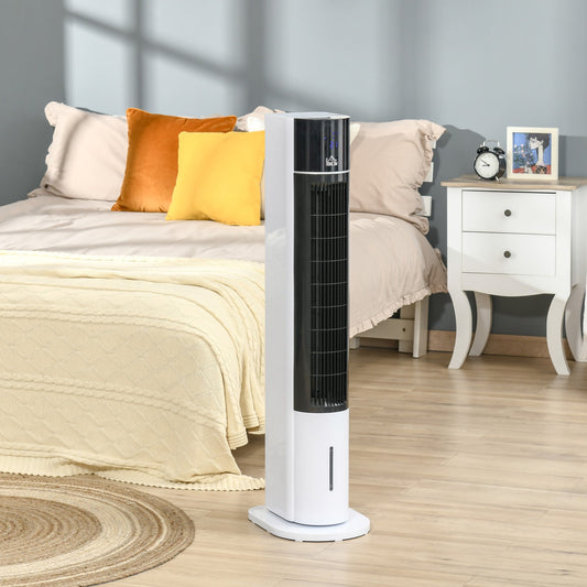 HOMCOM Portable Air Cooler, 3L Tank Evaporative Ice Cooling Tower Fan with 3 Modes, 3 Speeds, Remote, Timer, 60¡ Oscillating, Portable Swamp Cooler for Home Bedroom, White