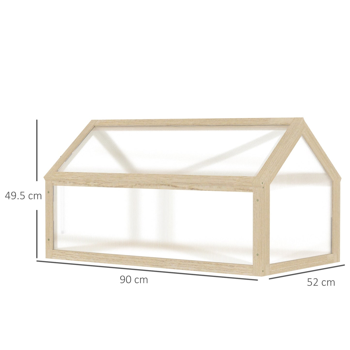 Outsunny Wooden Cold Frame Greenhouse Garden Polycarbonate Grow House with Openable Top for Flowers, Vegetables, Plants, 90 x 52 x 50cm, Natural