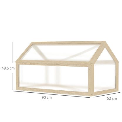 Outsunny Wooden Cold Frame Greenhouse Garden Polycarbonate Grow House with Openable Top for Flowers, Vegetables, Plants, 90 x 52 x 50cm, Natural