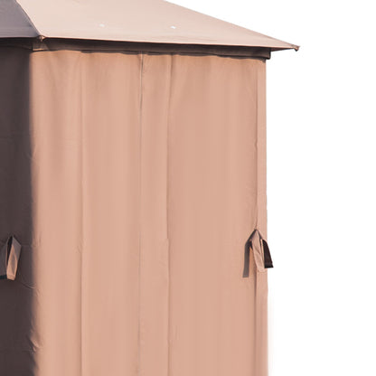 Outsunny 3 x 3(m) Hexagon Gazebo Patio Canopy Party Tent Outdoor Garden Shelter w/ 2 Tier Roof & Side Panel - Brown