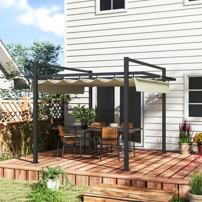 Pergola aluminiowa Outsunny 3 x 3 m z rozsuwanym dachem – szara/khaki
