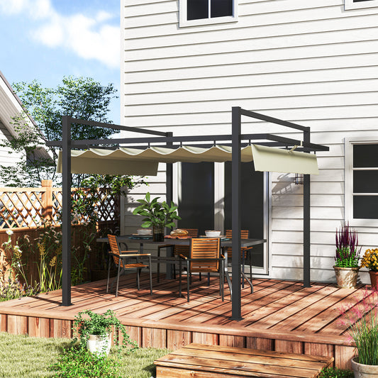 Pergola aluminiowa Outsunny 3 x 3 m z rozsuwanym dachem – szara/khaki