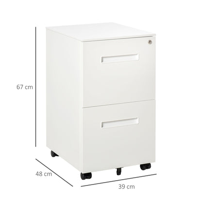 Vinsetto Mobile Steel File Cabinet, 2-Drawer Filing Cabinet, Vertical Lockable Home Office Organizer with Adjustable Partition for A4 Letter Size, White