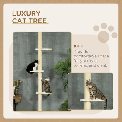 PawHut 260cm Adjustable Floor-To-Ceiling Cat Tree w/ Anti-Tipping Kit, Toy Ball