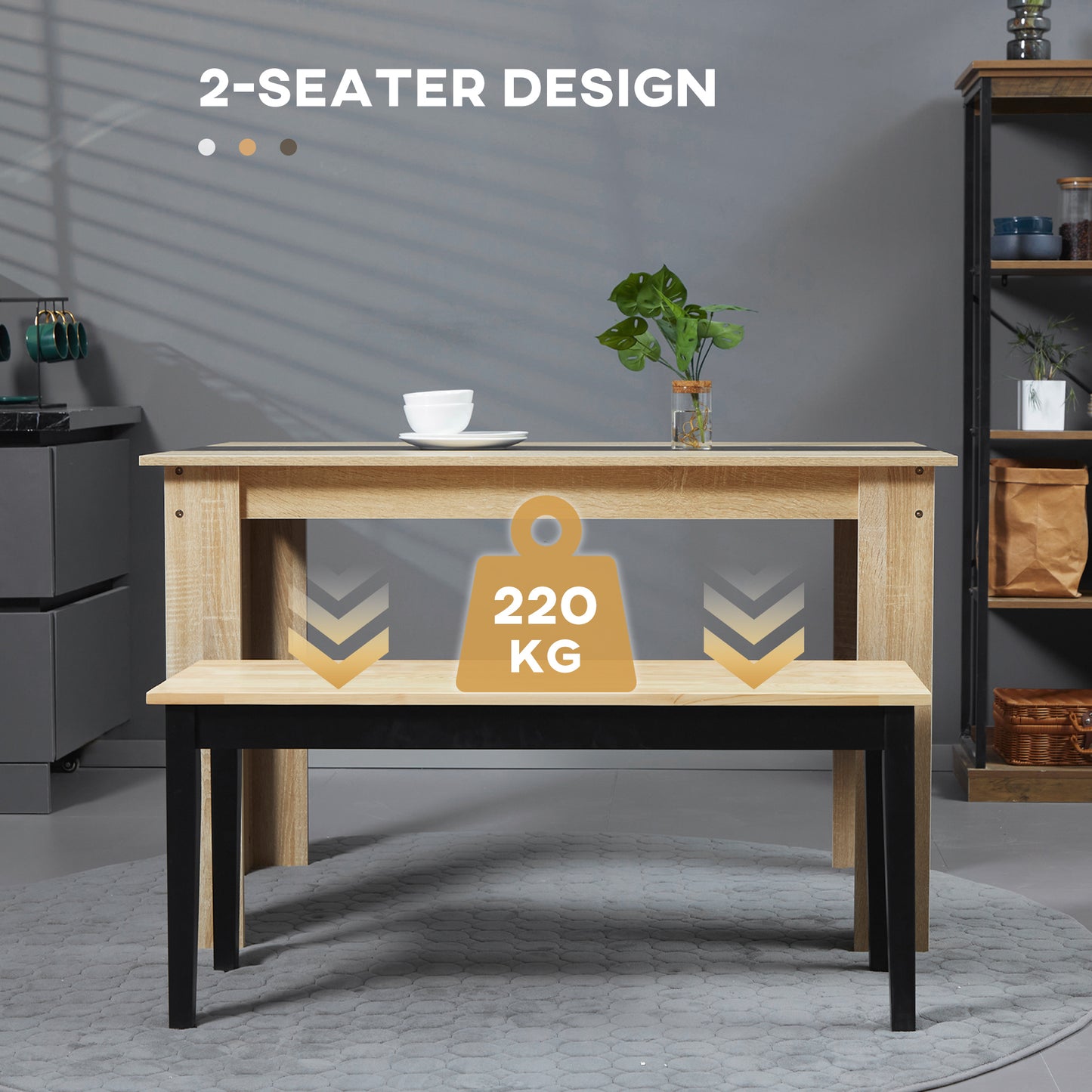 HOMCOM 102 cm Drewniana Ławka Jadalna dla 2 Osób, Drewniana Ławka Do Kuchni, Jadalni, Przedpokoju, Czarna