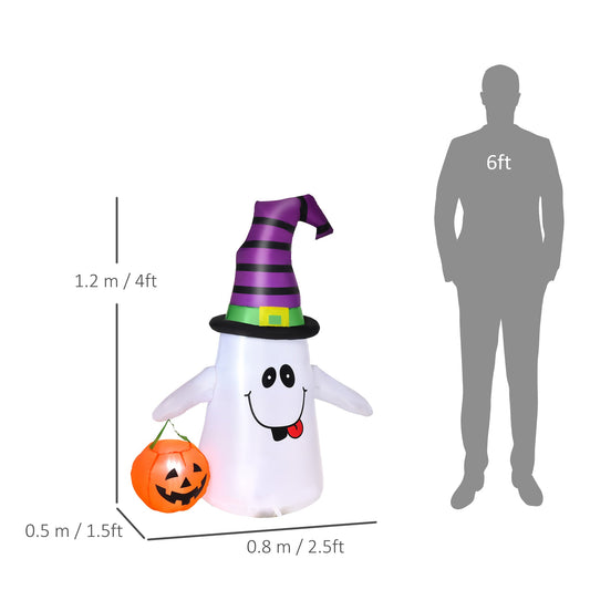HOMCOM 1,2 m Duch czarownicy Halloween nadmuchiwana dekoracja z diodami LED Akcesoria wentylatora Latarnia z dyni Dzieci Dorosła zabawa Odporna na warunki atmosferyczne Wewnątrz Na zewnątrz Sezonowa