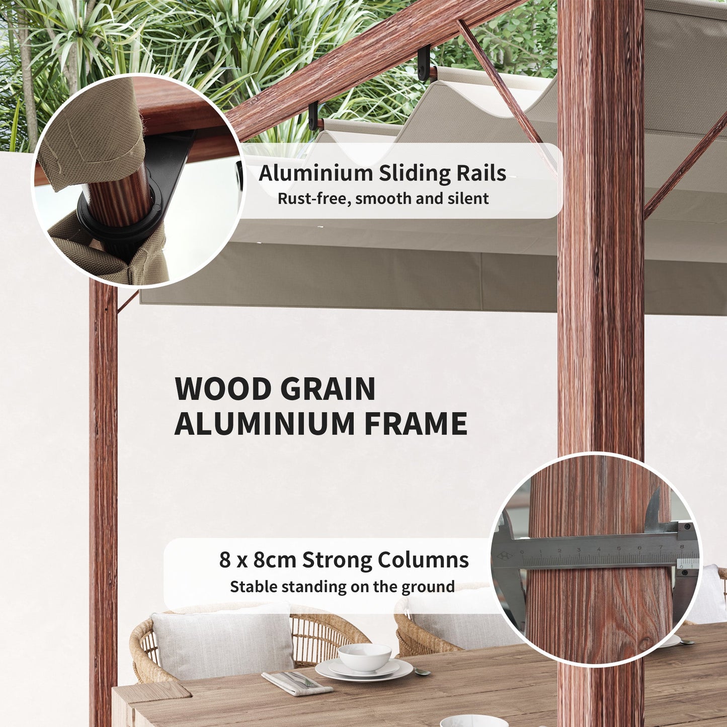 Outsunny 3 x 3 m Retractable Roof Pergola - Natural Wood Finish