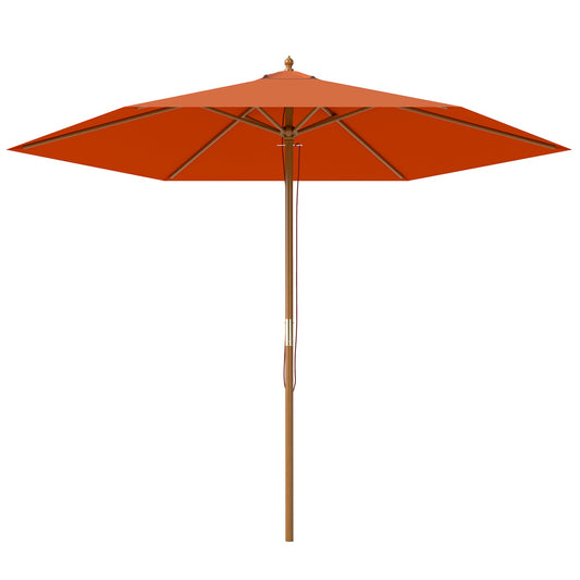 Outsunny 2,5 m Drewniany Parasol Ogrodowy Patio Zewnętrzny Drewniany Baldachim Parasola, Stołowy Parasol Rynkowy z Otworami, Słup 38 mm, Mechanizm Linowy, Pomarańczowy
