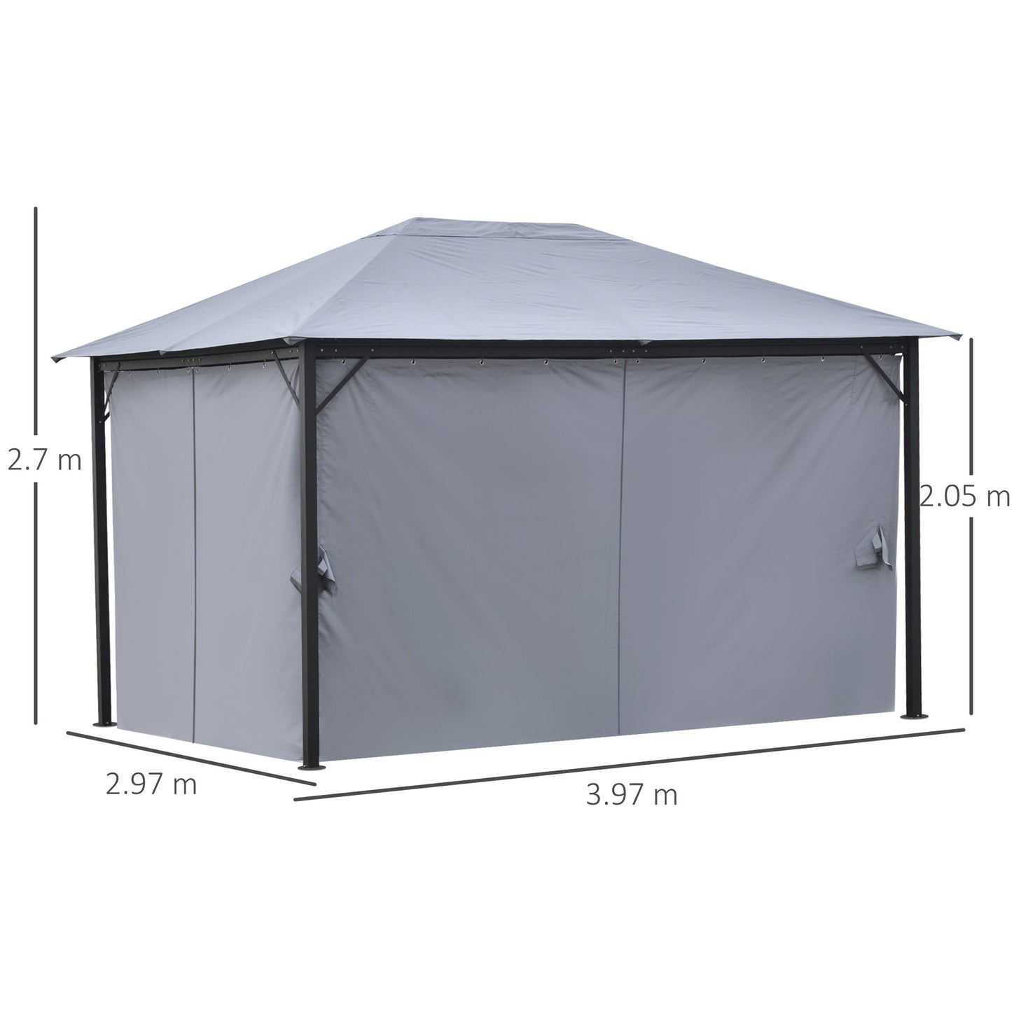 Outsunny 4 x 3(m) Outdoor Gazebo Canopy Party Tent Garden Pavilion Patio Shelter with Curtains, Netting Sidewalls, Grey