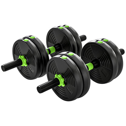 SPORTNOW 15 kg 3-in-1 Adjustable Dumbbell & Barbell Set with EZ Bar, Connecting Rod and Non-Slip Grip for Home Gym, Green