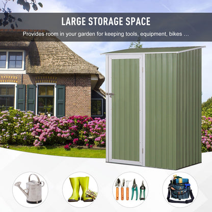 Outsunny Corrugated Garden Metal Storage Shed Outdoor Equipment Tool Sloped Roof Door w/ Latch Weather-Resistant Paint, Light Green, 143x89x186cm