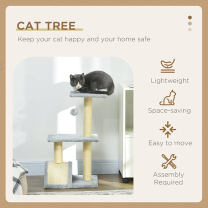 PawHut 72cm Cat Tree with Scratching Post, Pad for Indoor Cats - Light Grey