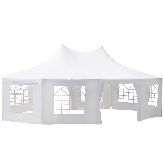 Outsunny 10 Sides Decagonal Garden Gazebo Marquee Party Tent Wedding Canopy Outdoor Heavy Duty Metal Frame (8.9m x 6.5m) - White