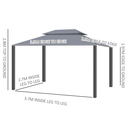 Outsunny 3x4m سبائك الألومنيوم أكشاك سرادق المظلة جناح فناء حديقة حزب خيمة المأوى مع شبكات وجدران جانبية - رمادي