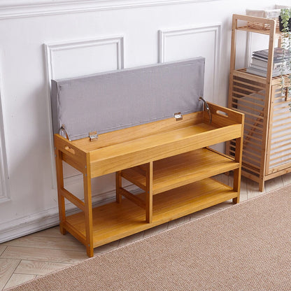 Wooden 2-Tier Shoe Bench with Cushioned Seat