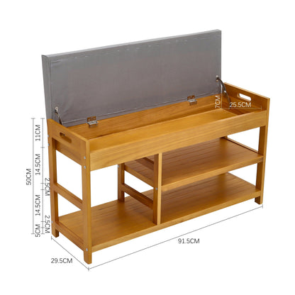 Wooden 2-Tier Shoe Bench with Cushioned Seat