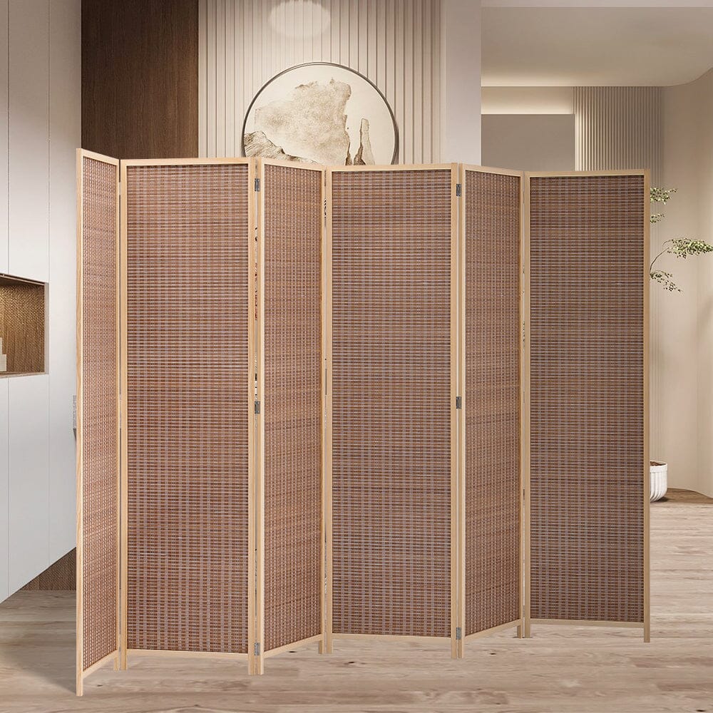 Brown Bamboo Woven 6-Panel Folding Room Divider