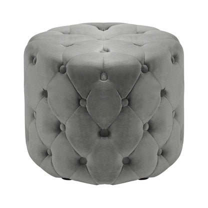Round Velvet Buttoned Footstool