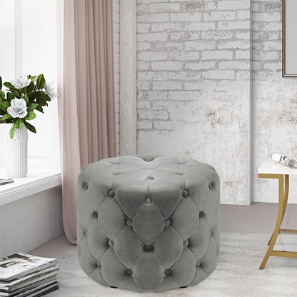 Round Velvet Buttoned Footstool