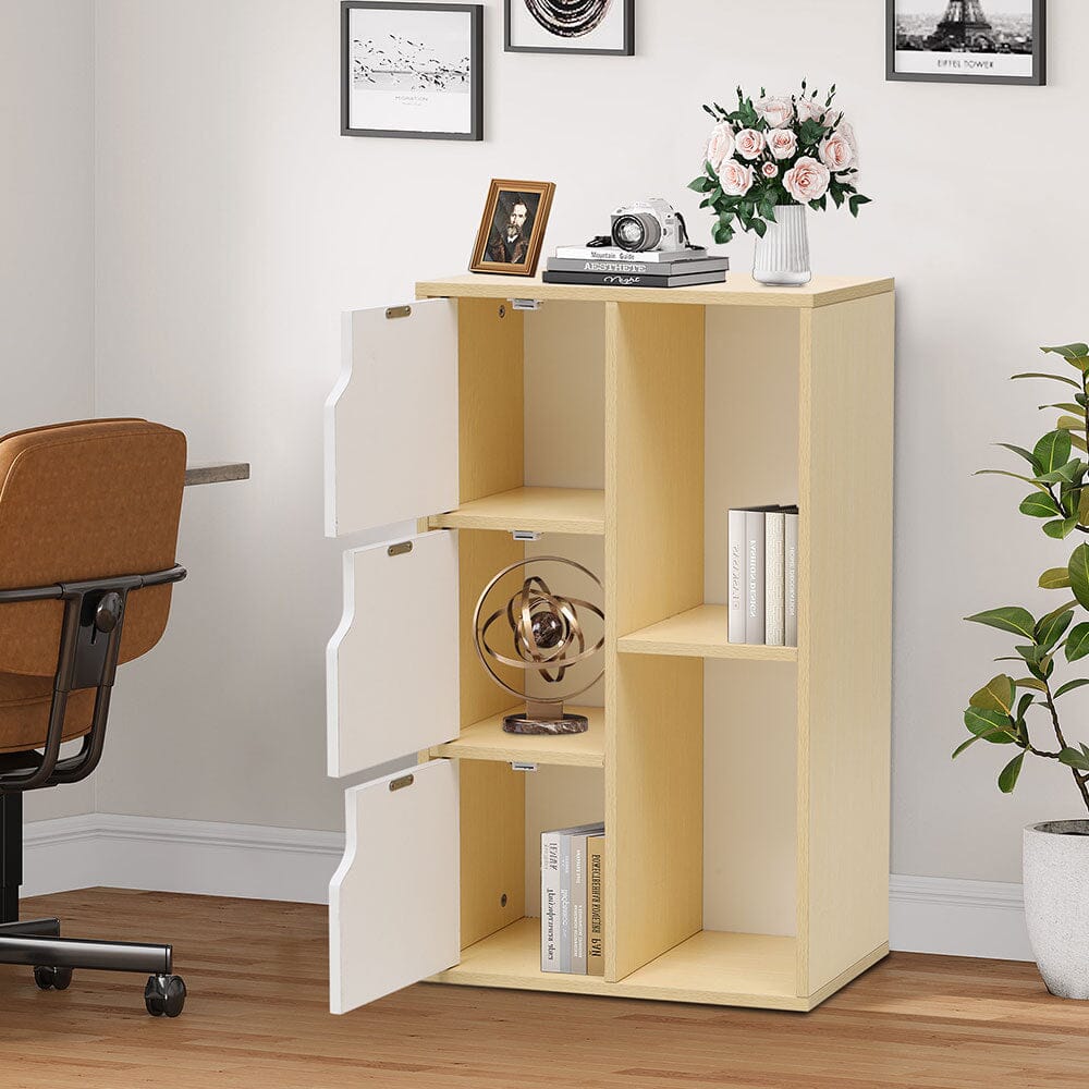 Wooden Bookcase Storage Cabinet with Doors and Open Shelf