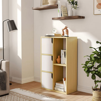 Wooden Bookcase Storage Cabinet with Doors and Open Shelf