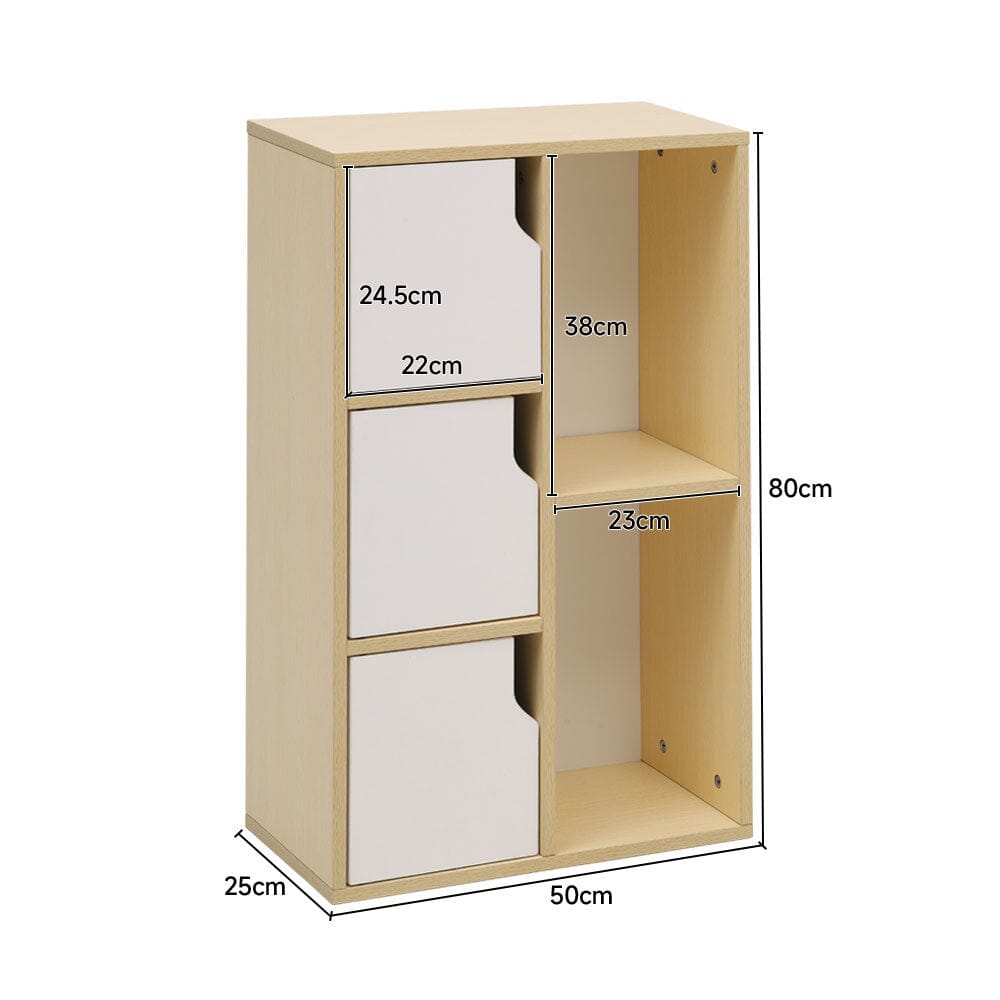 Wooden Bookcase Storage Cabinet with Doors and Open Shelf