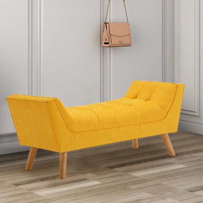 Soft Chenille Upholstered Bench with Wooden Legs