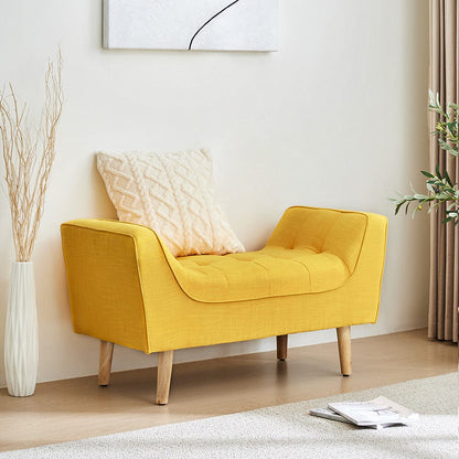 Soft Chenille Upholstered Bench with Wooden Legs