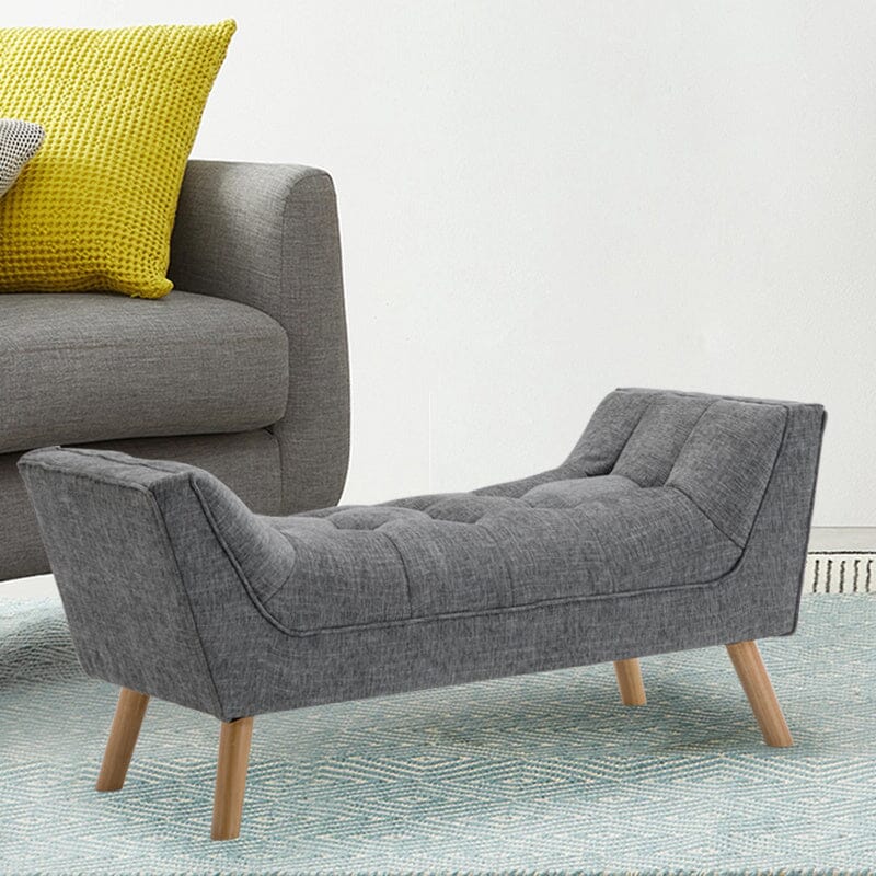 Soft Chenille Upholstered Bench with Wooden Legs