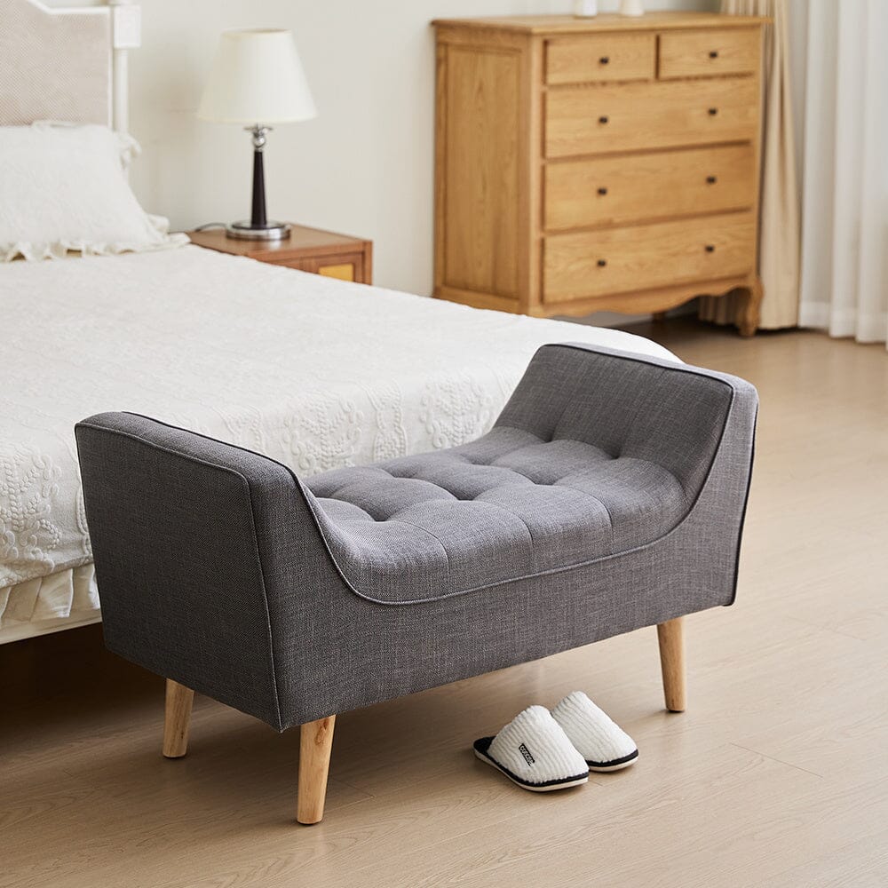 Soft Chenille Upholstered Bench with Wooden Legs