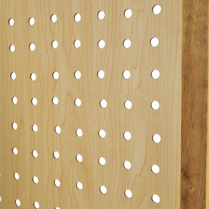 Natural Wood Round-Hole Screen with Four Panels in Paulownia Wood