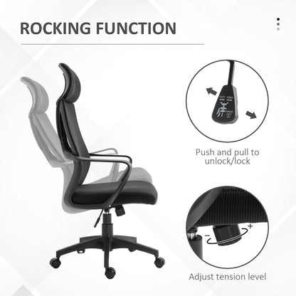 Vinsetto High Back Office Chair with Headrest, Adjustable Height, Mesh Material for Office Use, Black