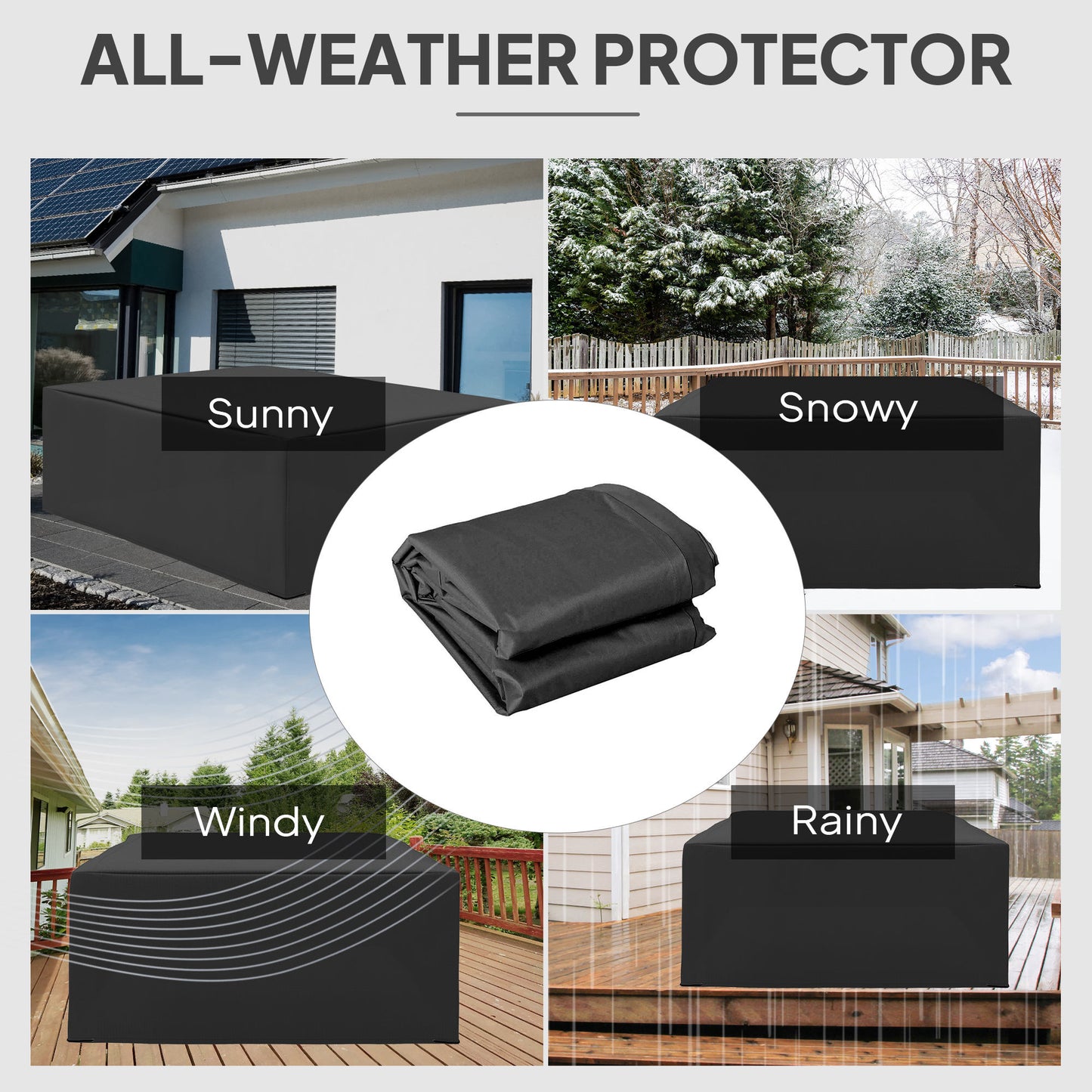 Outsunny 600D Oxford Outdoor Garden Furniture Sofa Set Pokrowiec, Wodoodporny Anty-UV Rattan Ochronny Leżak Ochronny, 275L x 205W x 90Hcm, Czarny