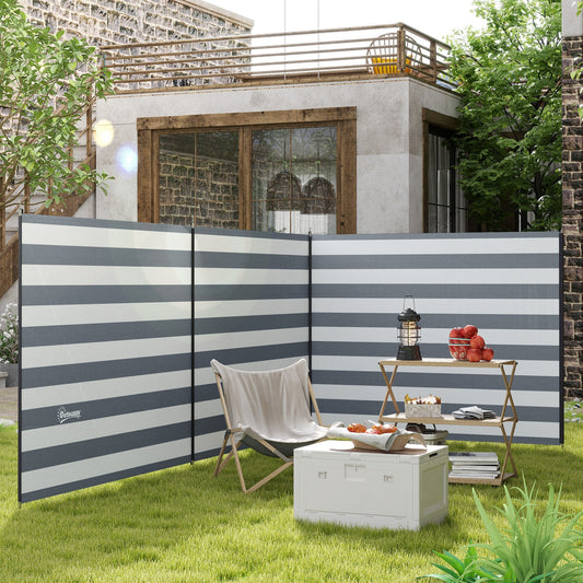 Outsunny 5 Pole Camping Windbreaks, osłona przeciwwiatrowa na plażę z torbą transportową i stalowymi słupkami, osłona prywatności na zewnątrz przyczepy kempingowej, 540 cm x 150 cm, szaro-biały