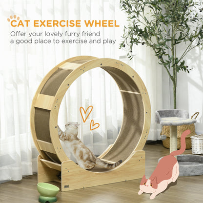 PawHut Cat Wheel with Brake, Scratching Pads, Oak