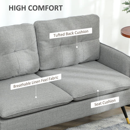 HOMCOM Nowoczesna dwuosobowa sofa, pikowana w guziki, z poduszkami i stalowymi nogami do salonu, pokoju gościnnego, szara