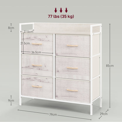 HOMCOM Rustic Chest of Six Fabric Drawers - Natural