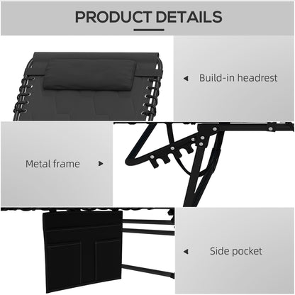 Outsunny Set of Two Sun Loungers, with Five-Position Reclining Backs - Black