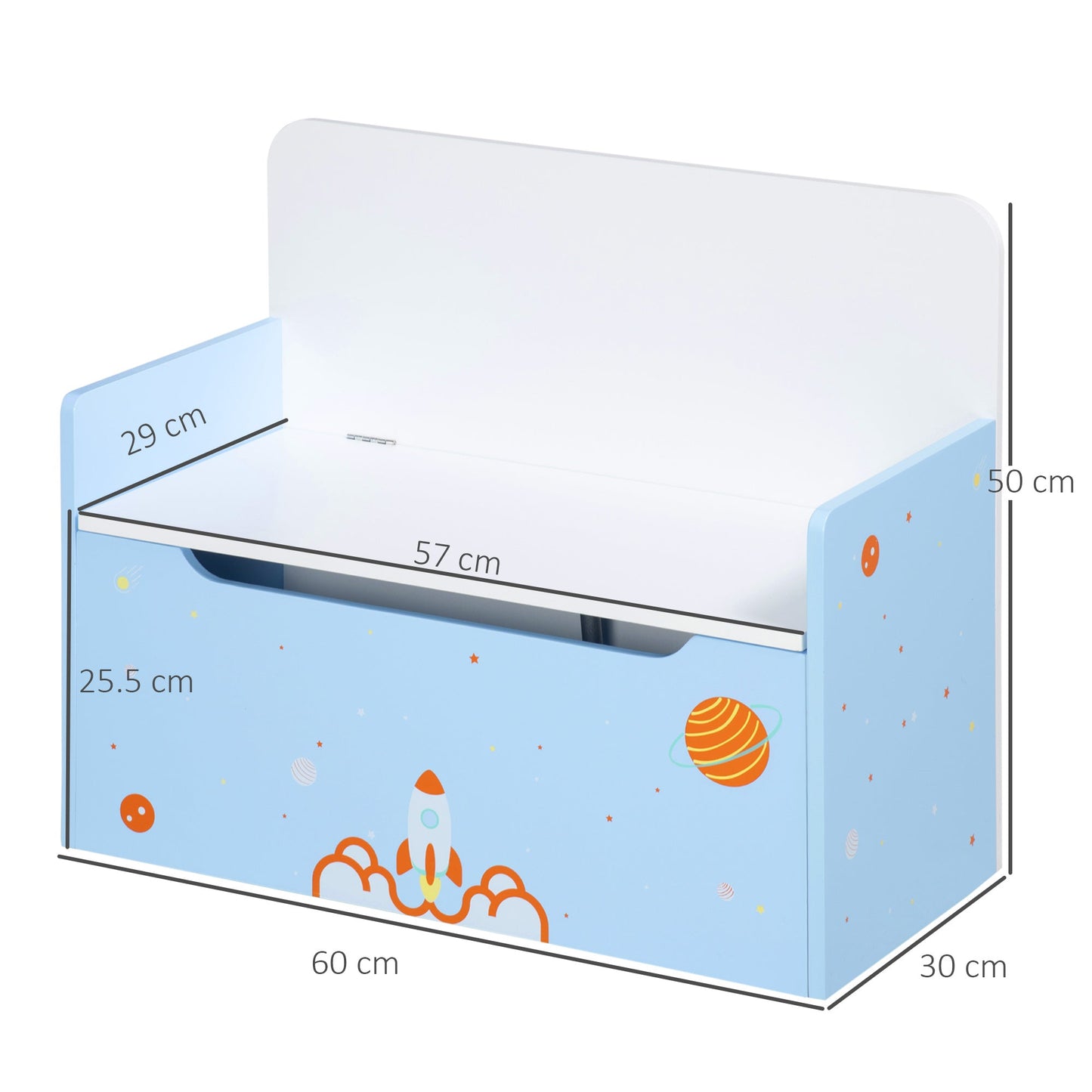 ZONEKIZ 2 In 1 Kids Storage Bench, Toy Box w/ Safety Rod - Blue