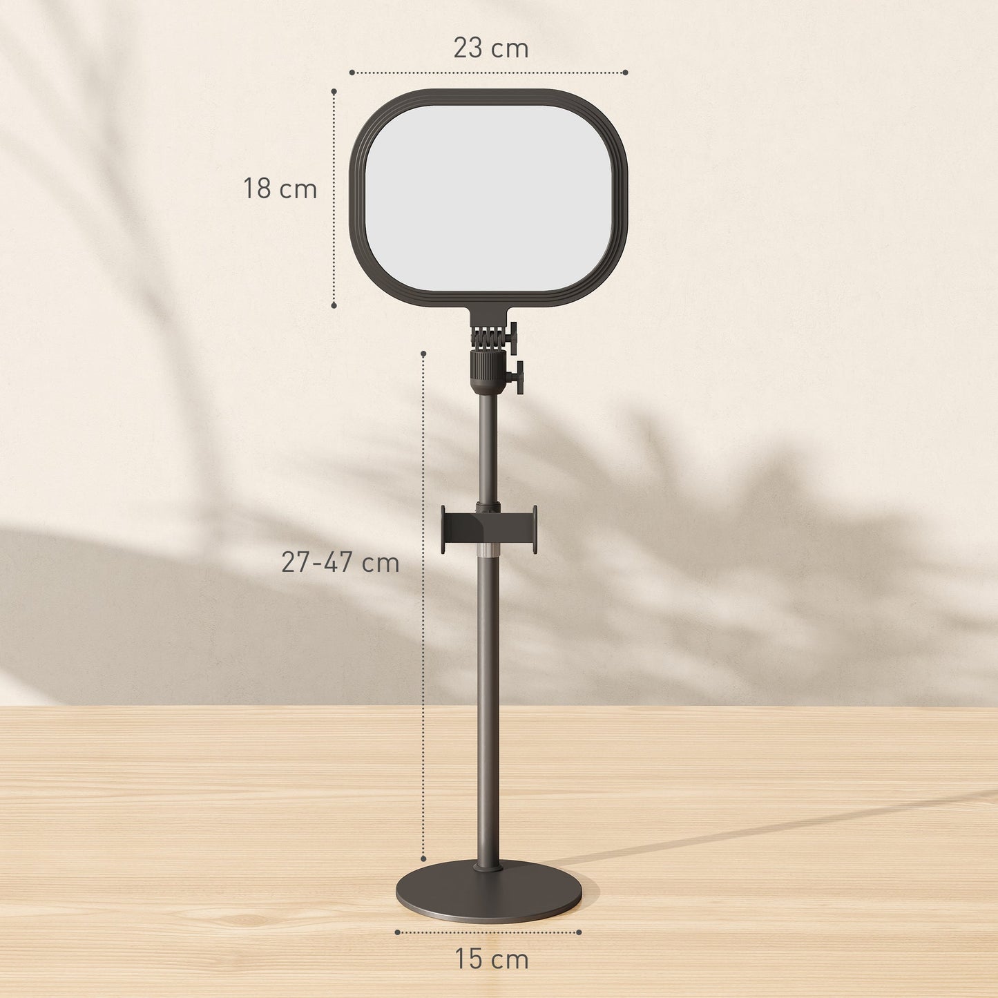 HOMCOM Selfie Light do oświetlenia wideokonferencji, ściemnialna lampa biurkowa z uchwytem na telefon, 5 trybów kolorów i 10 poziomów jasności, funkcja pamięci do domowego biura, nagrywania, połączeń wideo, czarny