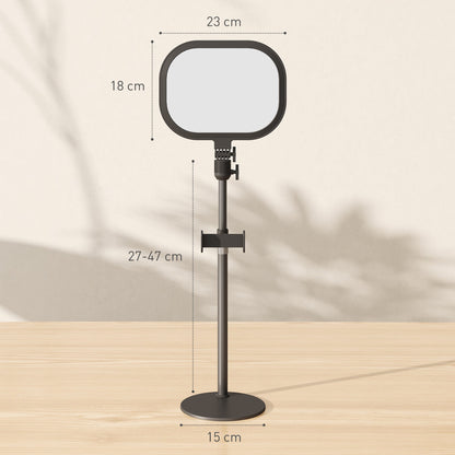 HOMCOM Selfie Light do oświetlenia wideokonferencji, ściemnialna lampa biurkowa z uchwytem na telefon, 5 trybów kolorów i 10 poziomów jasności, funkcja pamięci do domowego biura, nagrywania, połączeń wideo, czarny