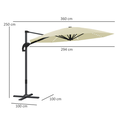 Outsunny 3(m) Cantilever Garden Parasol with Solar Powered Lights, Crank Handle & Cross Base, UPF 50+, 360√Ç¬∞ Rotation, Cream