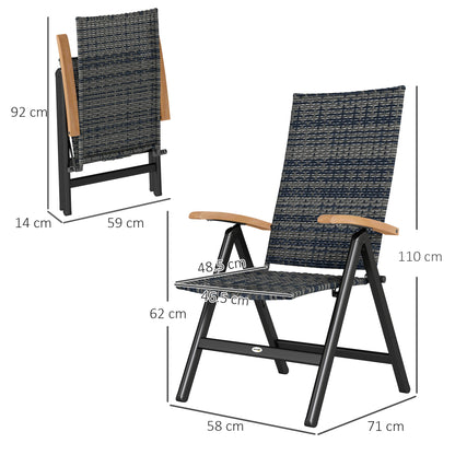 Krzesło ogrodowe Outsunny, 2 sztuki, składane, z podłokietnikami, wysokie oparcie, do ogrodu, na kemping, balkon, kolor mieszany szary