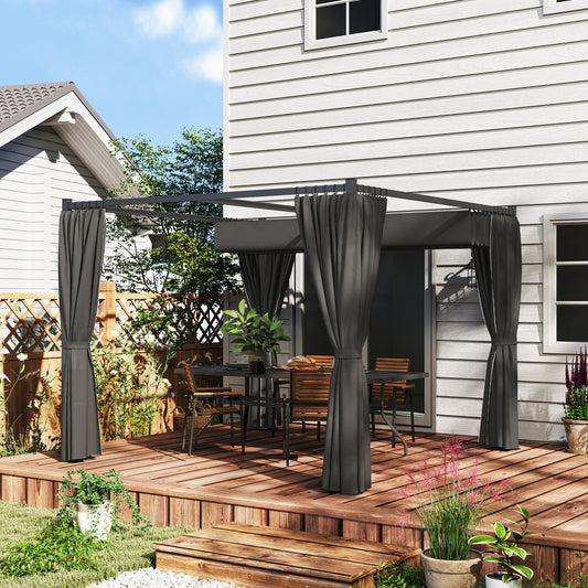 Outsunny 3 x 3(m) Rozsuwana pergola, altana ogrodowa z zasłonami, do grilla, na patio, taras, antracyt