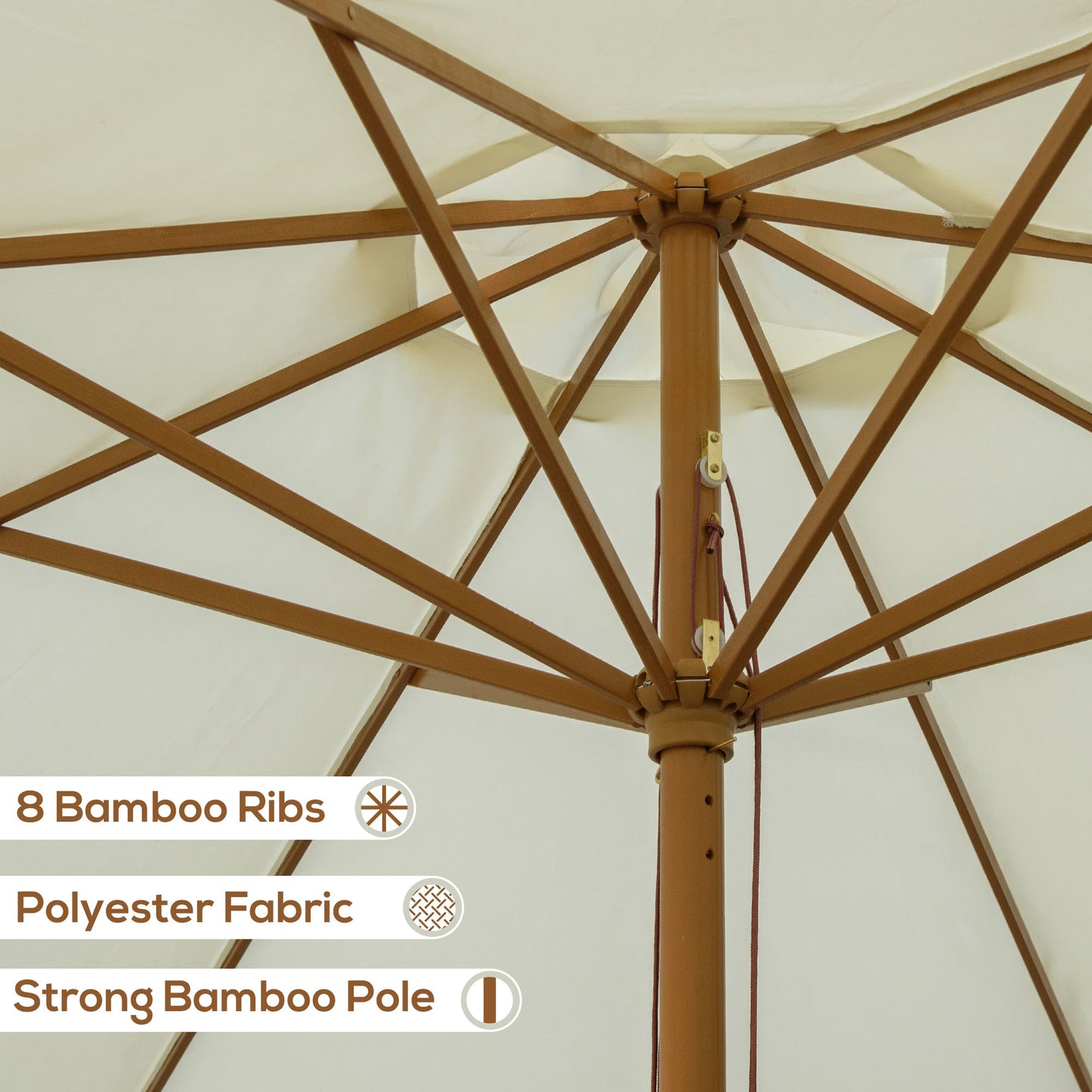 Outsunny 3.3(m) Patio Umbrella, Garden Parasol, Outdoor Sun Shade Canopy with 8 Bamboo Ribs, Ruffles and Wood Pole, Beige