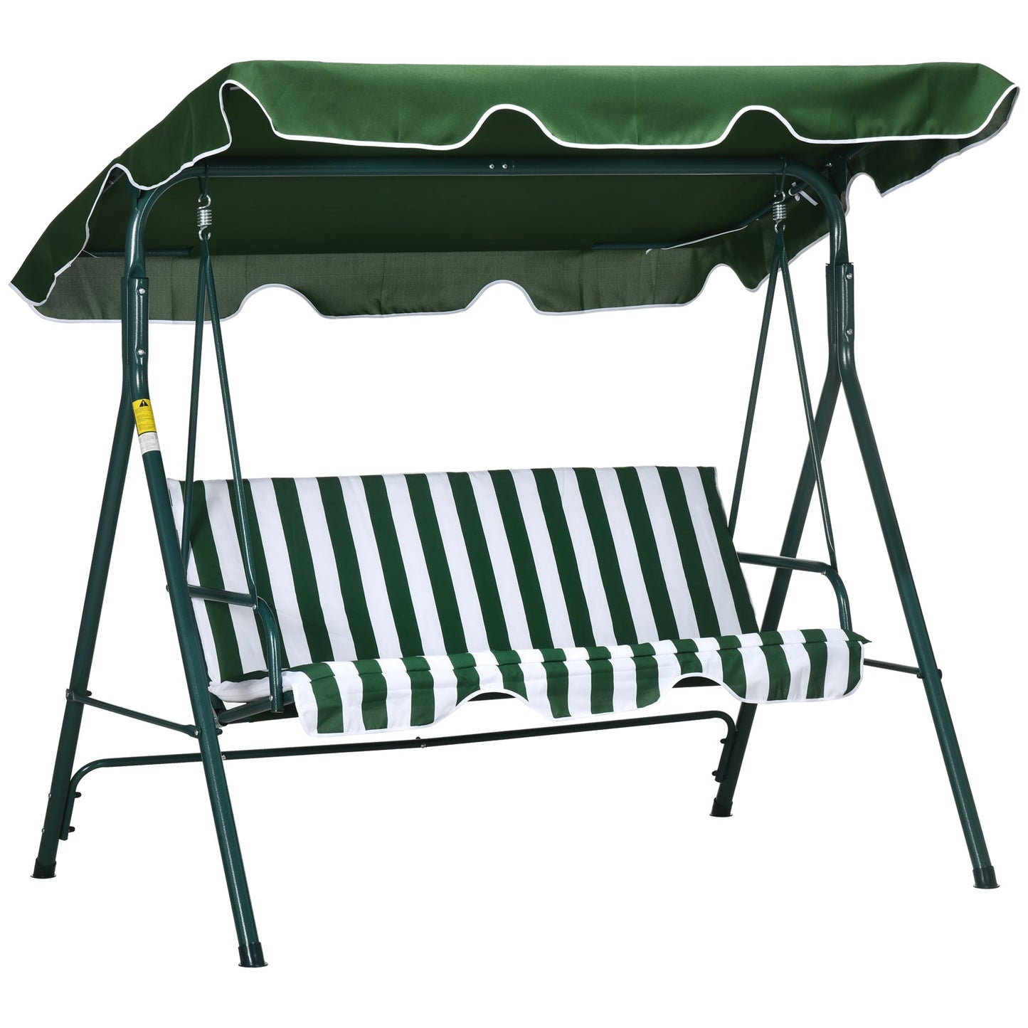 Outsunny 3 Seater Swing Chair with Adjustable Canopy, Garden Swing Seat with Steel Frame, Padded Seat, Green