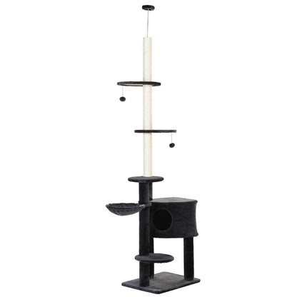 PawHut Adjustable Height Floor-To-Ceiling Vertical Cat Tree with Carpeted Platforms, Condo, Sisal Rope Scratching Areas