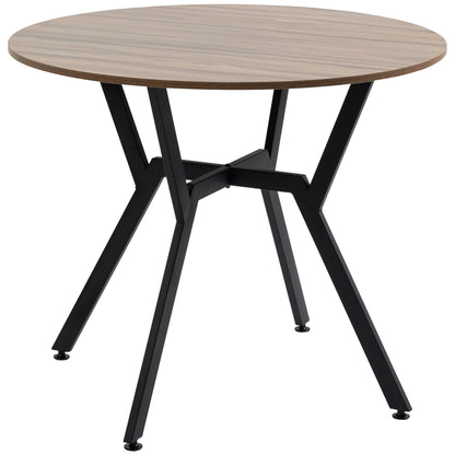 HOMCOM Dining Table, Round Kitchen Table with Black Legs, Anti-slip Foot Pads for Living Room, Dining Room 90 x 76 cm, Brown